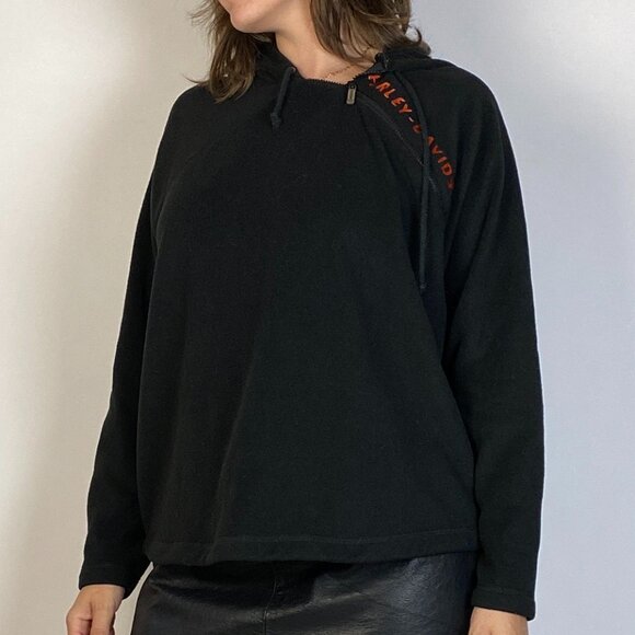 Vintage Y2K Authentic HARLEY DAVIDSON Fleece Asymmetrical Hoodie Medium to Large - Picture 10 of 12